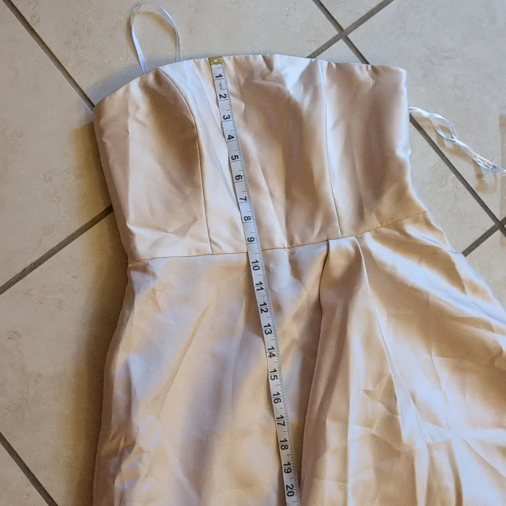 Alfred Sung Strapless Satin Gown Draped Front Slit Pockets Champagne 6 - Picture 11 of 14